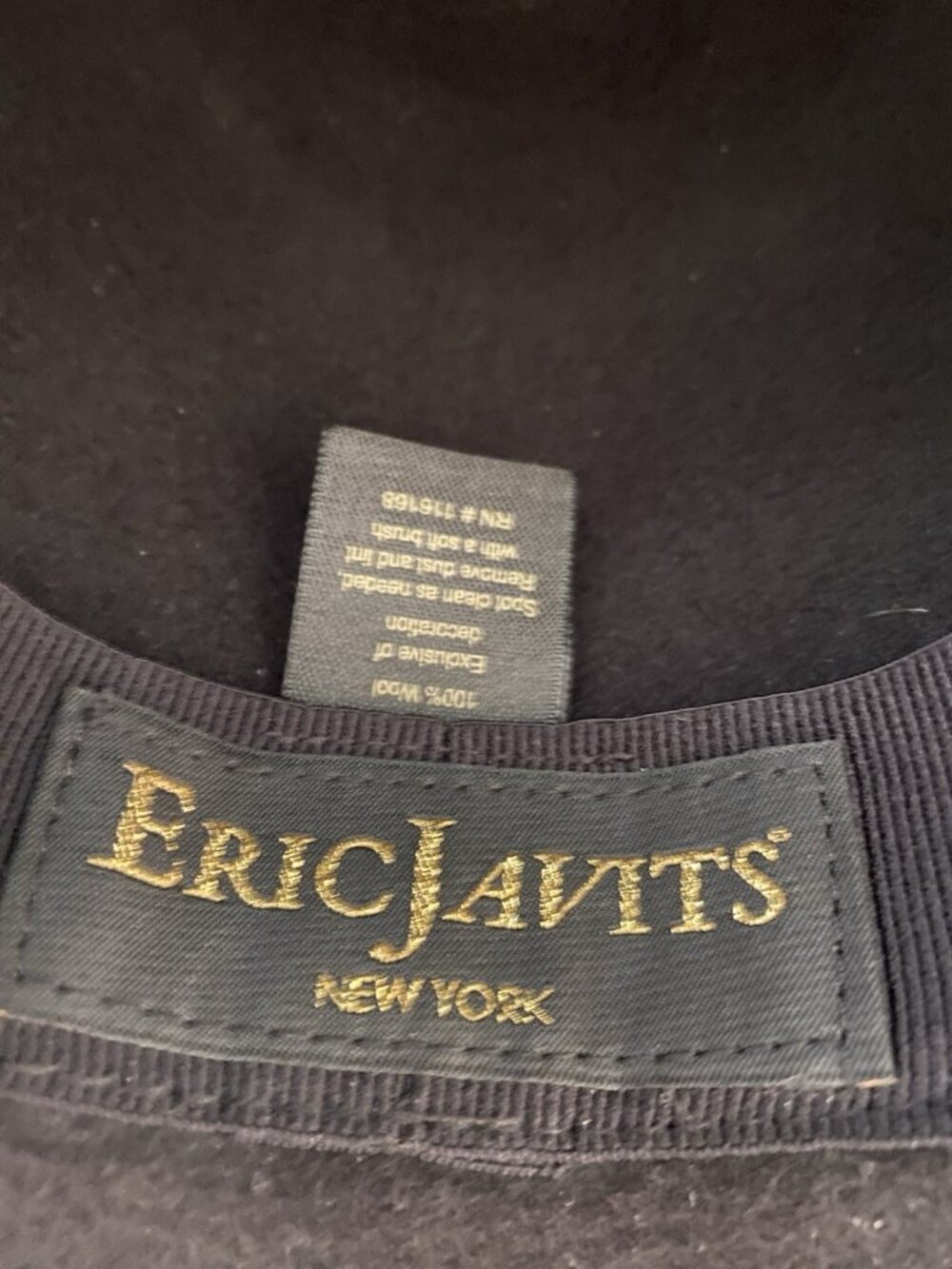 Eric Javits New York Black Hat Wool Fedora Crocodile Embossed Leather Band - Picture 6 of 12